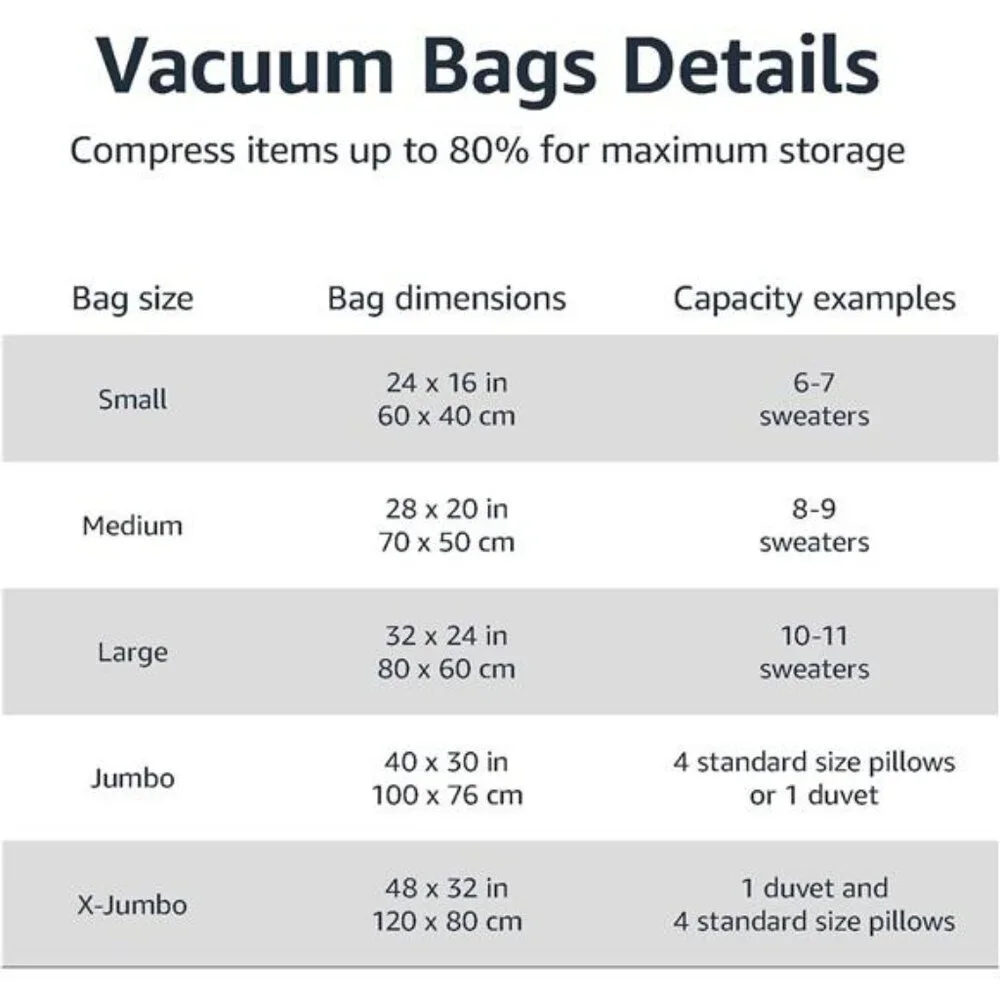 Vacuum storage bags space saver compression bags clothes blankets travel set